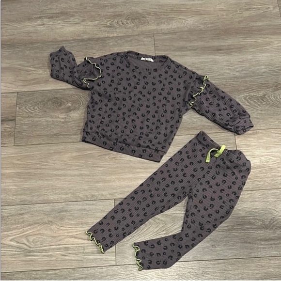 Jessica Simpson Other - Jessica Simpson Gray and Green Matching Set with Leopard Print Girl’s Size 3T